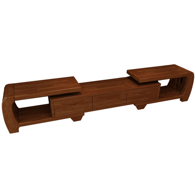 Simple Chinese-Style Solid Wood Tv Cabinet for Living Room, Natural Wood Color Extendable Combination Cabinet, Rubber Wood Media Cabinet for Small Apartments with Storage