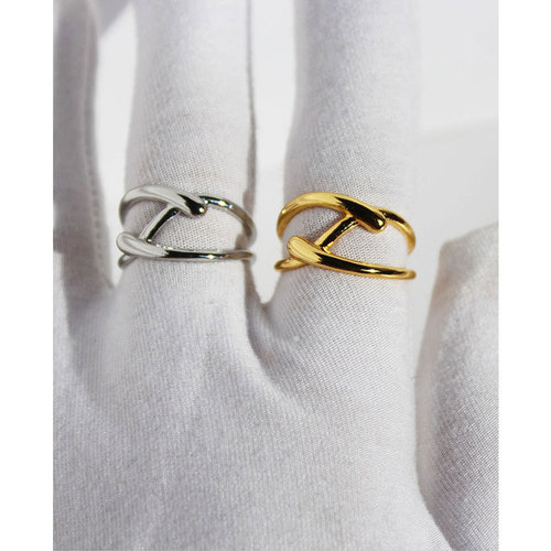 European and American simple fashion geometric lines cross design open ring female ins cold style stacked ring 447