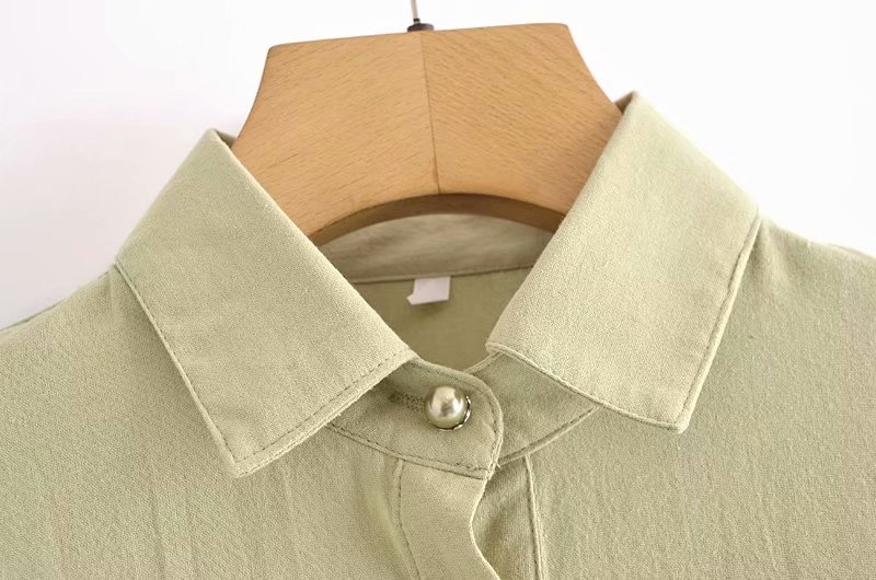 button decoration puff sleeve ruffle stitching shirt  NSAM39618