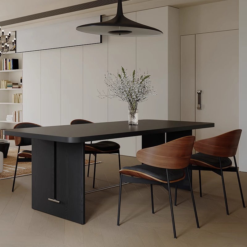 Dining Table and Chair Rock Board Vintage Solid Wood Hanging Black Middle Ancient Style Combination Small Apartment Designer Simple Modern Home