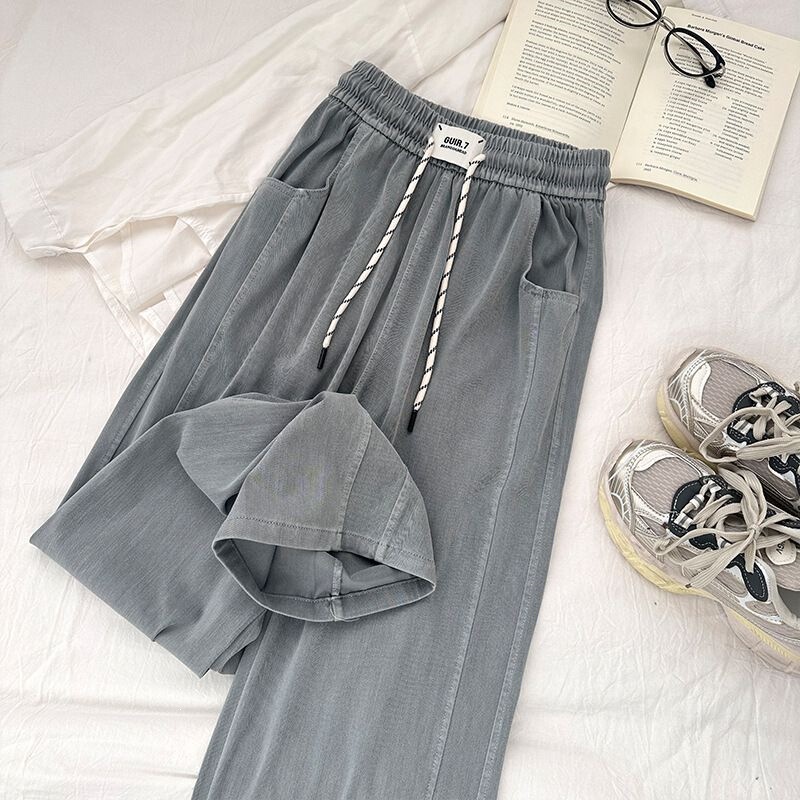 Wholesale Tencel Washed New Style Women's Wide-Leg Jeans, Thin Elastic Summer Drapey Ice Silk Straight Pants Wholesale Tencel Washed New Style Women's Wide-Leg Jeans, Thin Elastic Summer Drapey Ice Silk Straight Pants