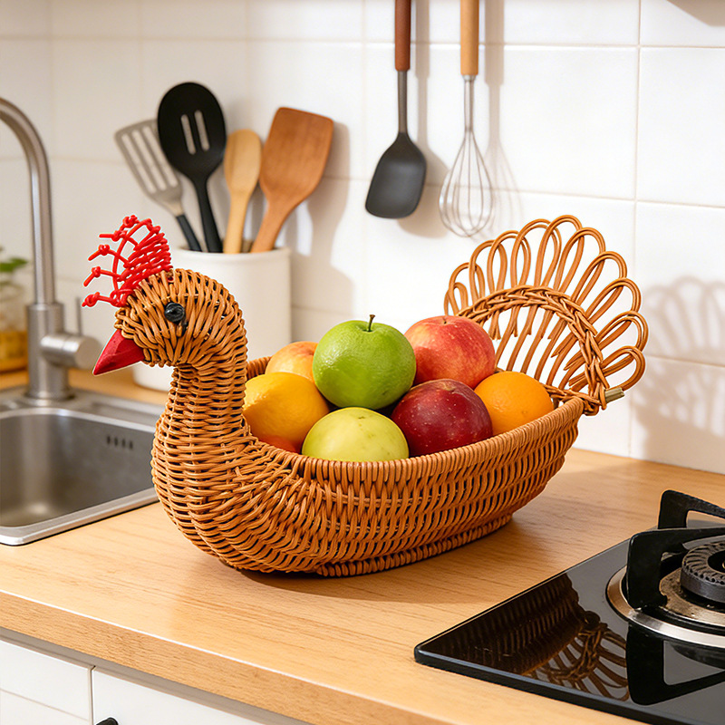 Cesta de Frutas con Forma de Pato de Imitación, Cesta de Pan, Decoración de Hogar de Ratán, Adorno para Sala de Estar, Cesta de Almacenamiento para Escritorio