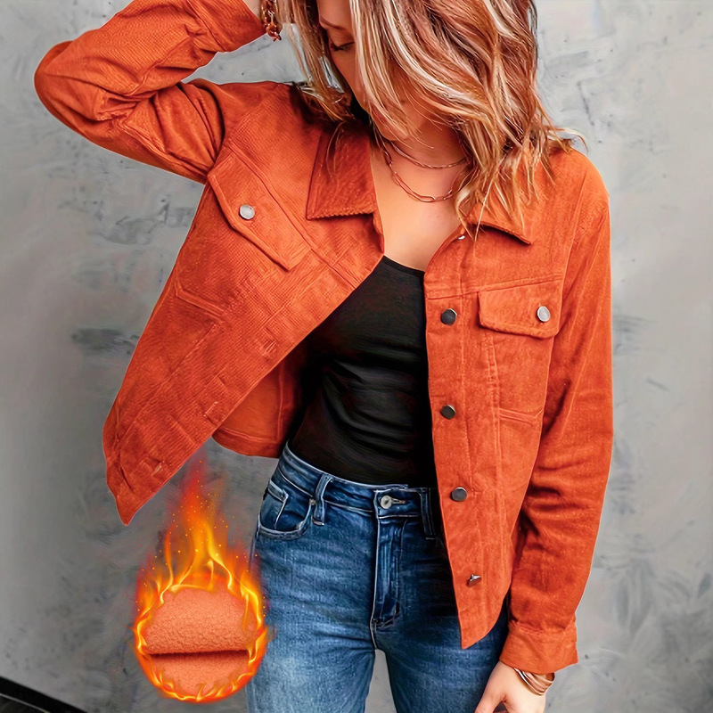 New Amazon Women's Cross-Border Casual Jacket, European and American Style, Fashionable Solid Color, Slim Fit, Turn-Down Collar, Short Warm Top New Amazon Women's Cross-Border Casual Jacket, European and American Style, Fashionable Solid Color, Slim Fit, Turn-Down Collar, Short Warm Top