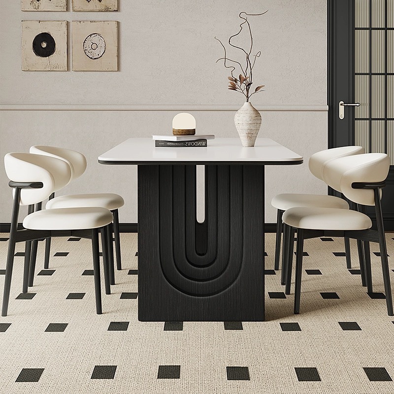 Mesa y silla de comedor de madera maciza de estilo medieval 2024 nuevo estilo americano francés negro retro de madera pequeña casa