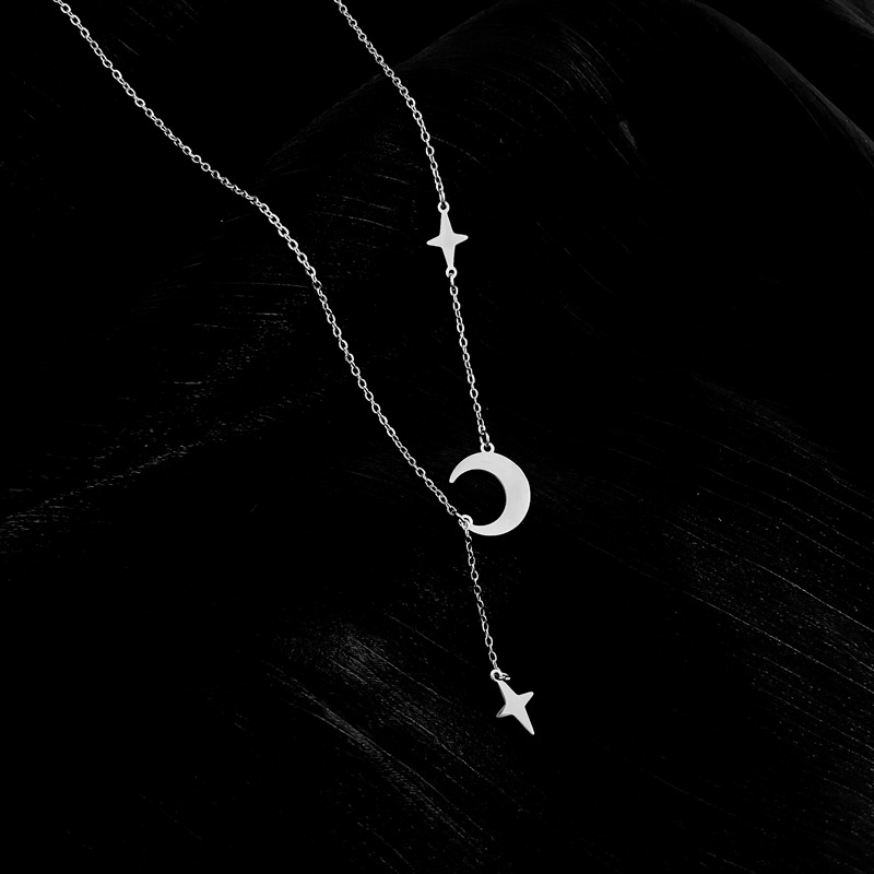 Collar minimalista estrellas luna con borlas oro para mujer_voghion.com