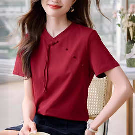 新中式盘扣短袖T恤女2024夏季新款中国风时尚舒适百搭显瘦上衣潮