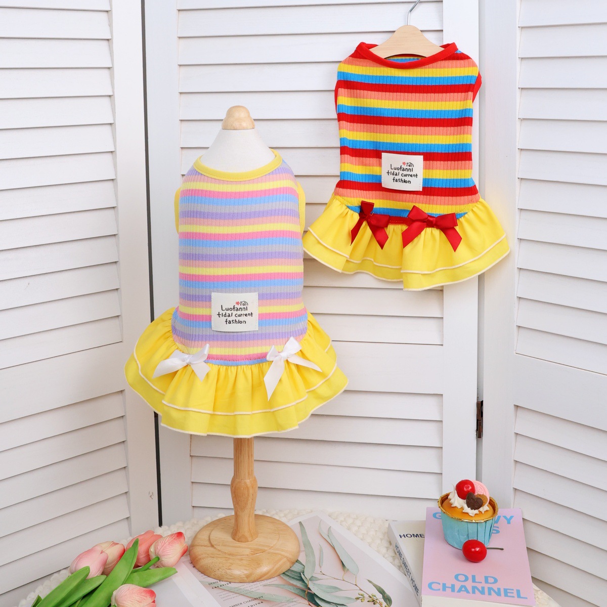 Rainbow Striped Sun Protective Dog Dress For Summer Camping_voghion.com
