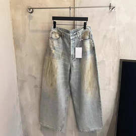 正确版本现货高品AC家新款珠光幻彩泥染牛仔长裤宽松版型男女同款