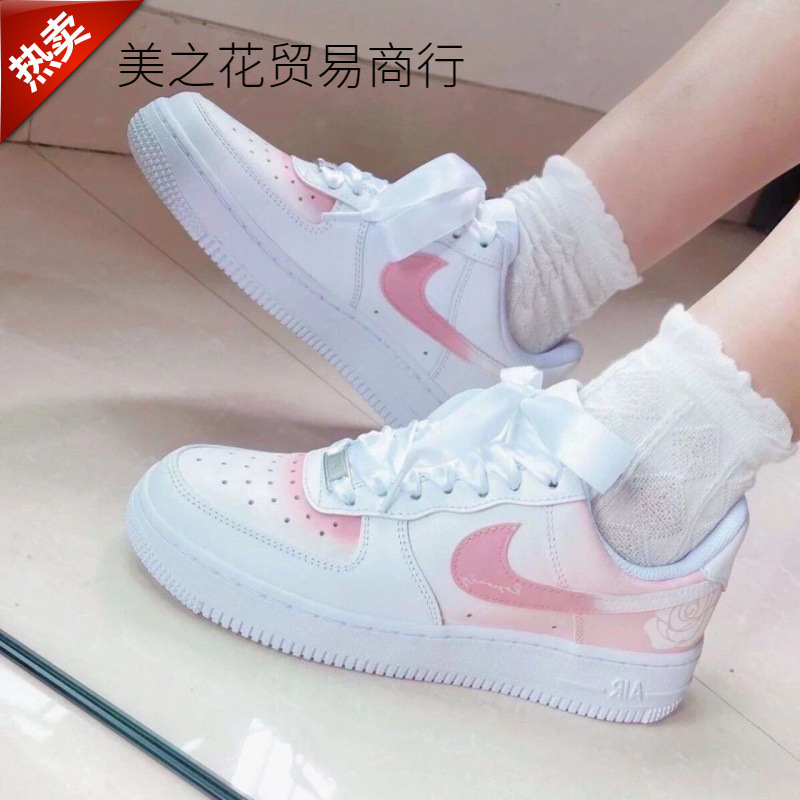 m春季爆款新款F1玫瑰之名浪漫潮流丝绸男女粉白低帮情侣|undefined