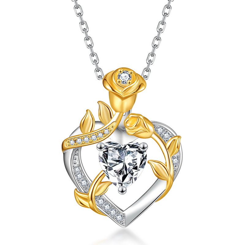 Europa y América Cross-border piedra rosa amor color tesoro collar colgante S925 plata con incrustaciones de diamantes cadena de clavícula mujer