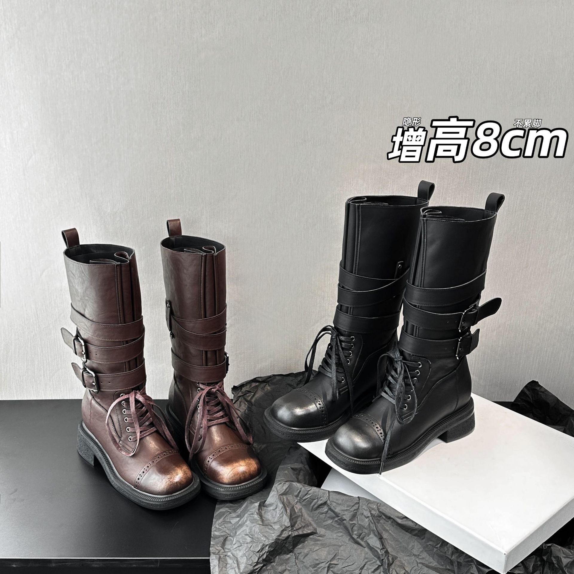 Botas Martin de Caña Media y Tacón Grueso para Mujer de 8 cm en Superfibra con Hebilla para Otoño e Invierno image 1