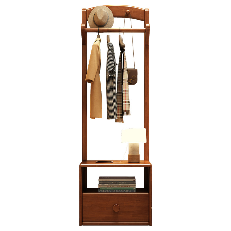 Mesa de cabecera de madera sólida simple casera cabereta integrada cabina de hendidura cerca de la cama en el hogar colgar percha de ropa almacenar estante