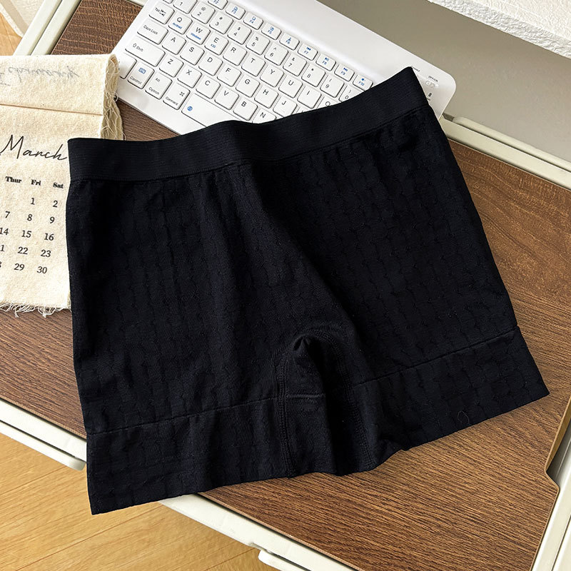 Pantalones cortos de base boxer de cintura alta de color sólido con abdomen y glúteos, pantalones de seguridad antideslumbrantes de estilo fino para mujer