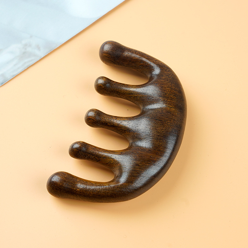 Oro de seda sándalo masaje peine cabeza meridiano masaje sándalo peine diente ancho cinco dedos pecho peine raspado peine