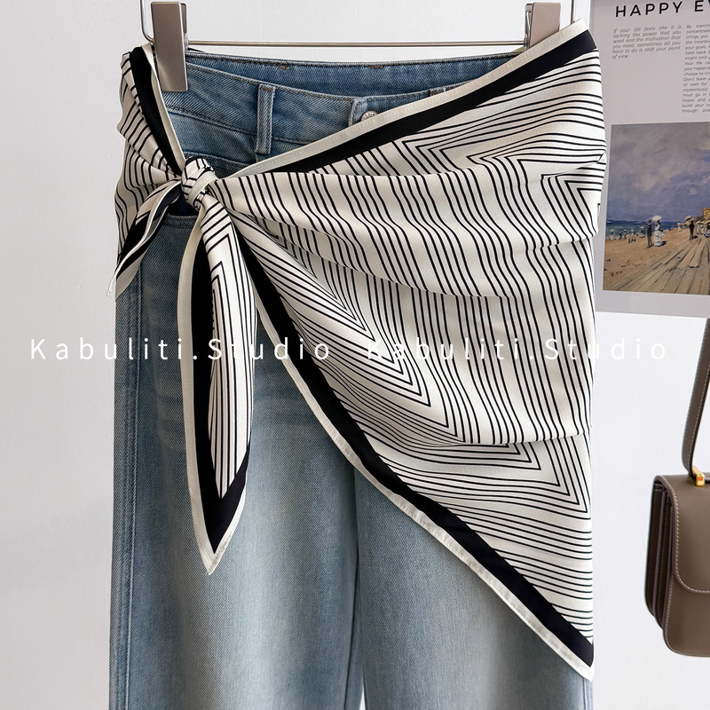 Striped Layered Culottes, Butt Curtain Outer Wear, Chest-Wrapped Skirt, Large Triangle Small Silk Scarf, Women's Turban, Sun Protection Thin Scarf