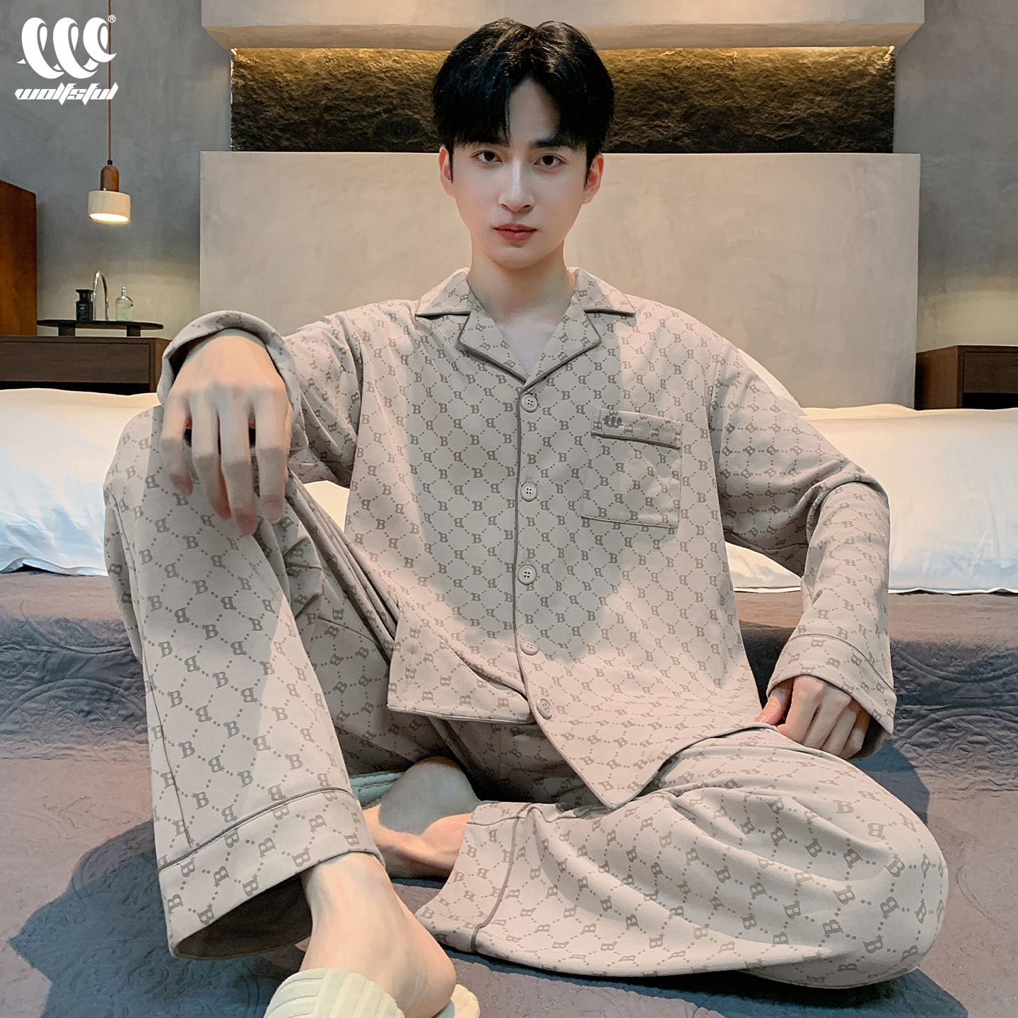 男士睡衣春秋款长袖纯棉秋冬款宽松青少年潮牌男款大码家居服套装
