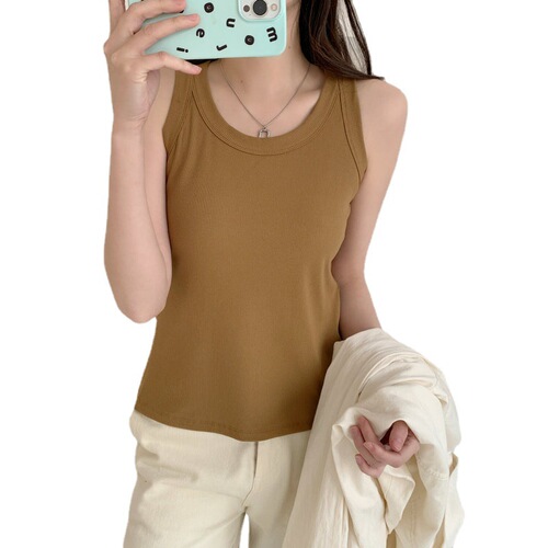 Lightweight, wide-shoulder strap, no-sleeve, summer-style women's outerwear, backless ribbed tank top, slimming top for layering under blouses