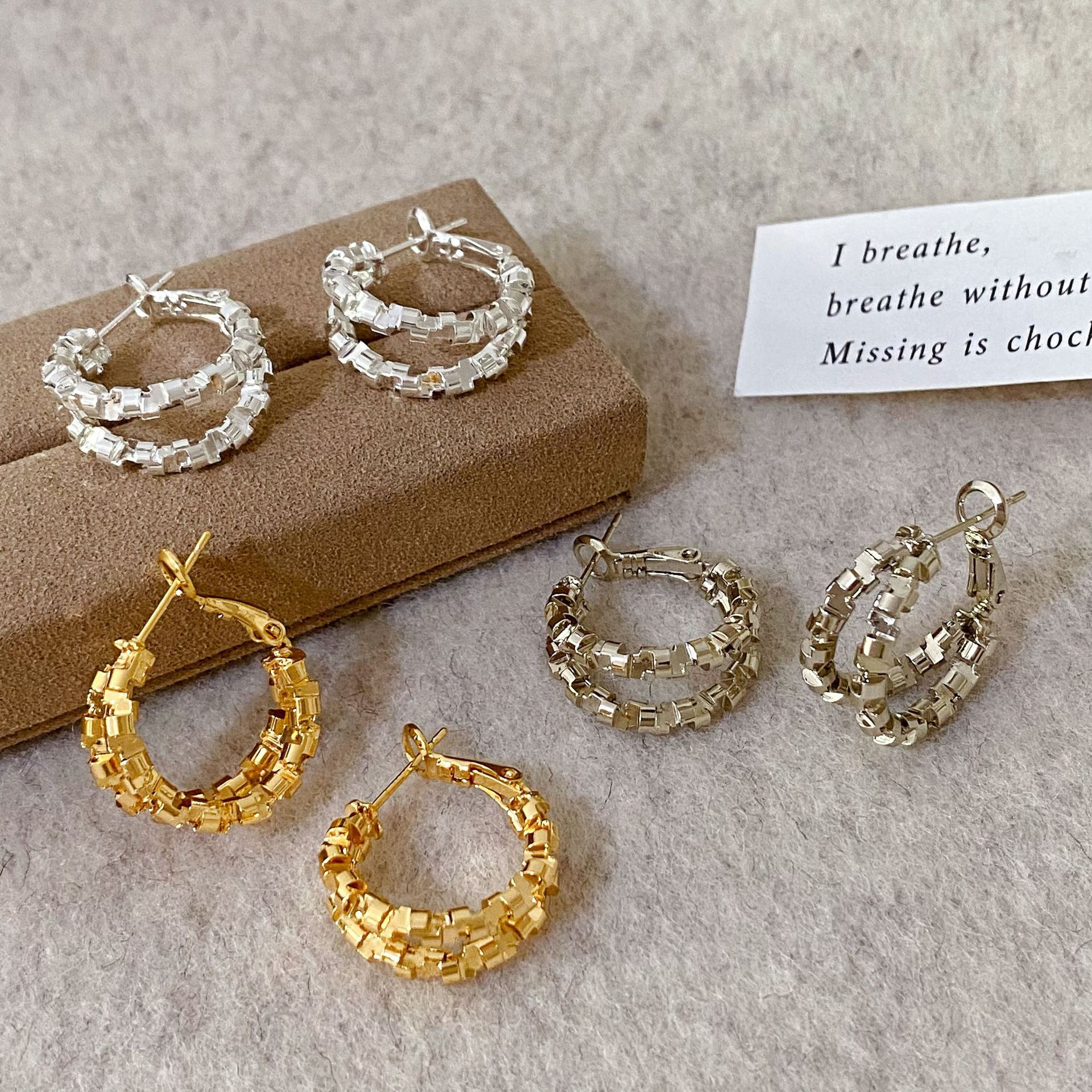 Copper Gold-Plated Korean Style Simple and Fashionable Double-Layer Hoop Earrings for Women, New Trendy High-End Earrings
