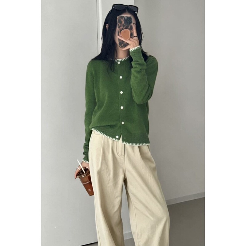 Liang Yiyi women's short knitted cardigan, autumn Korean style slimming sweater, rabbit wool blend