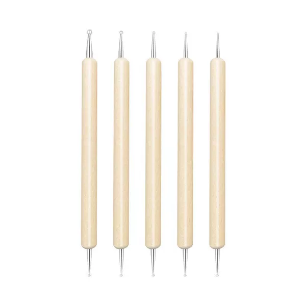 Cross-Border Factory Wholesale Nail Art Pen, Nail Dotting Pen, 5-Piece Set, Double-Headed Dotting Pen, Wooden Handle Dotting Pen, Bead Pen