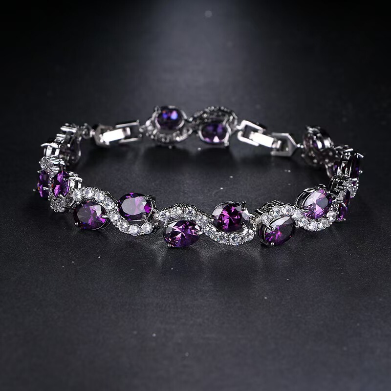Foreign Trade Export Jewelry Wholesale European and American Fashion Copper-Plated Real Platinum Color-Preserving 18K Zircon Bracelet for Women Gift