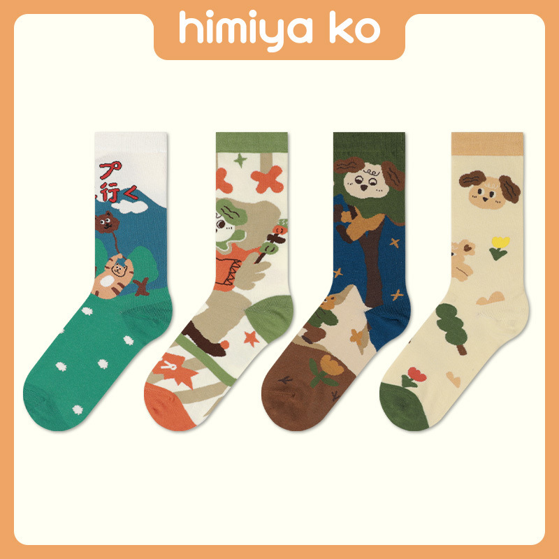 Ladies socks original four-season Japanese cute illustration socks student breathable sweat-absorbent socks manufacturers wholesale