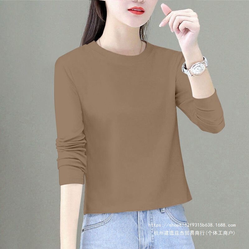 100% pure cotton solid color long-sleeve base shirt for women, new spring and autumn style, high-waisted, slimming, short top for petite figures, trendy 100% pure cotton solid color long-sleeve base shirt for women, new spring and autumn style, high-waisted, slimming, short top for petite figures, trendy