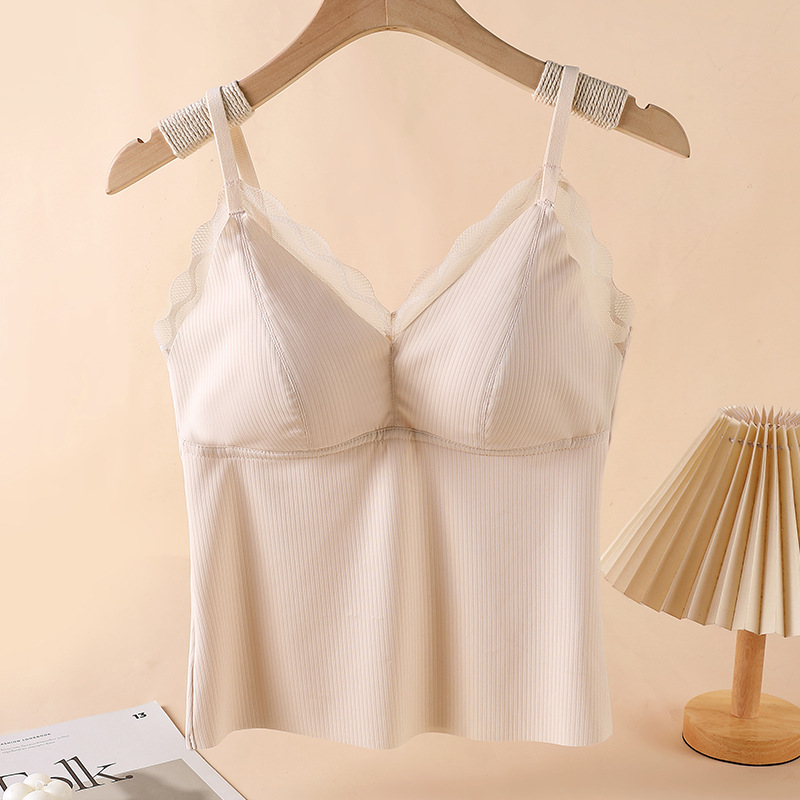Cordón de belleza de espalda pequeña chaleco de mujer ropa interior delgada taza fija larga ropa interior base de la camisa de verano