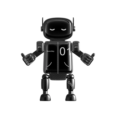 Cartoon Car Mobile Phone Holder, Creative Car Air Vent Navigation Stand, Gravity-Type Fully Automatic Robot Model (Car phone holder) - music-robot-cool-black