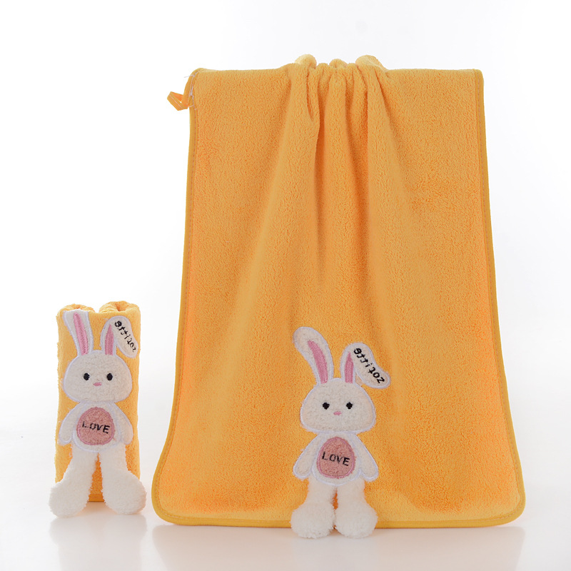 Love Coral Fleece Kinder-Cartoon-Handtuch mit niedlichem Hasenmotiv, saugfähig und dick, für Gesicht und Hände_voghion.com