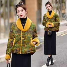新中式衣服女款羽绒2025冬季新款撞色提花百搭国风短款羽绒服女