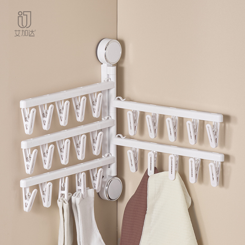 Suction Cup Sock Drying Rack Multi-Clip Clothes Drying Rack Wall-Mounted Balcony Multi-Functional Clothespin Clothes Hanger Clip Artifact