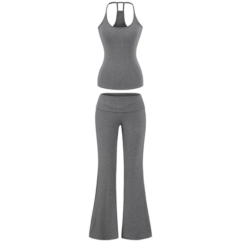 Yoga Sports Suit, Slim Fit with Chest Pad, Elastic Camisole + Cuffed Waist, Slimming Look and Drapedy Micro-Flared Pants