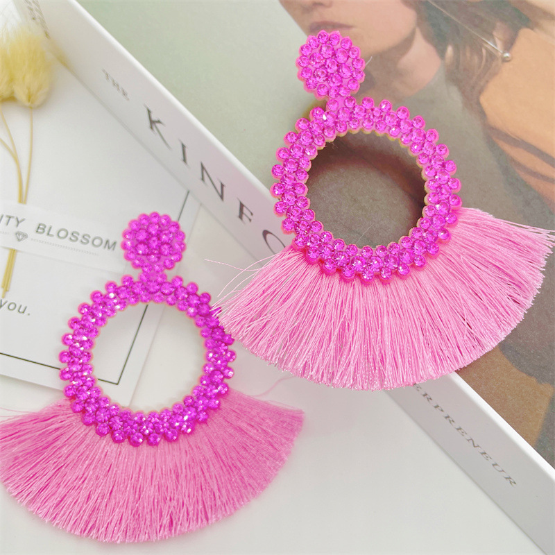 Geometric Pattern Women'S Gender Tassel Design Exaggerated Geometric Seed Bead Tassel Women's Drop Earrings