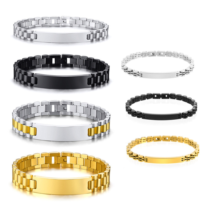 Cross-Border Adjustable Titanium Steel Men's Curved Bracelet with Engraving and Stainless Steel