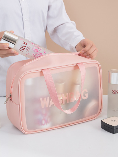 Pu Transparent Makeup Bag Handheld Travel Portable Toiletry Bag Shower Skincare Products Sanding Waterproof Makeup Storage Bag