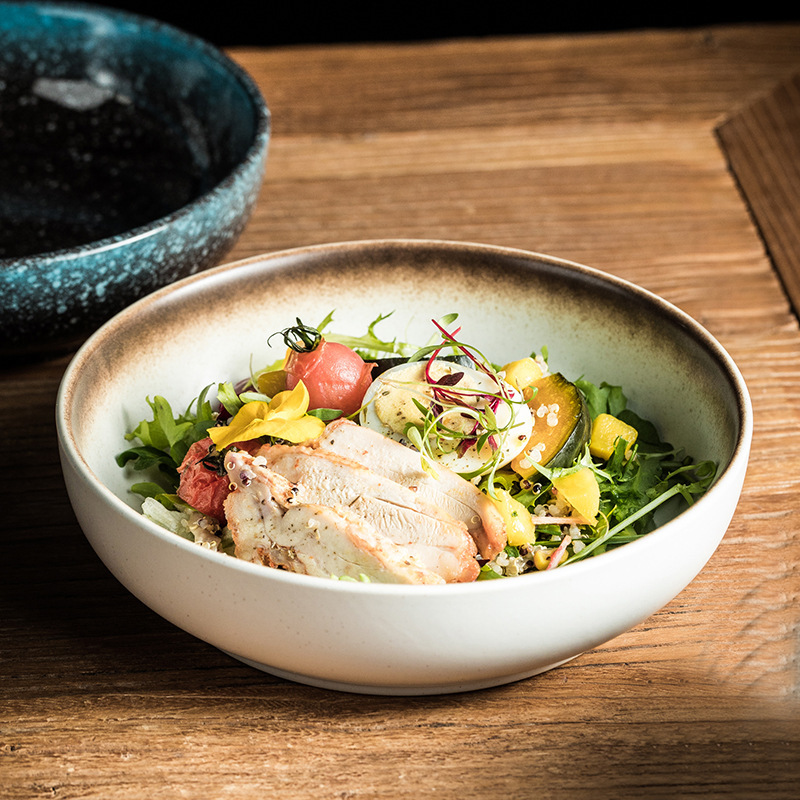 Japanese-Style Shallow Bowl Multi-Purpose Commercial Ceramic Large Bowl Salad Bowl Noodle Soup Bowl Hotel Restaurant Wholesale