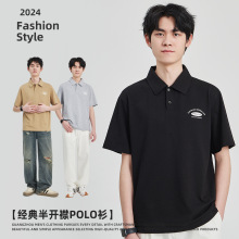 APO男装|2024夏季字母印花polo衬衫男士 纽扣宽松休闲短袖男体恤