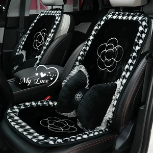 Winter Plush Car Cushion High-grade Camellia Houndstooth Side Car Seat Cushion Non-slip Warm-keeping Car Seat Cushion