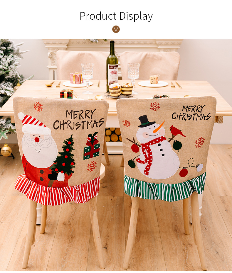 Χριστουγεννιάτικα στολίδια Γελοιογραφία δημιουργικό κάλυμμα καρέκλας Άγιου Βασίλη Κάλυμμα καρέκλας χιονάνθρωπος λινό ριγέ κάλυμμα σκαμπό_voghion.com