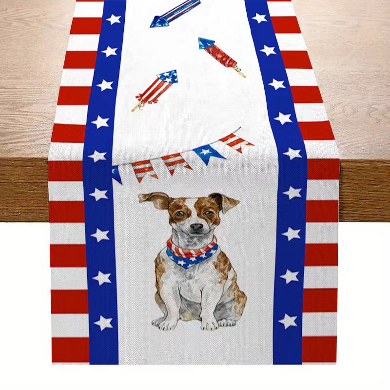 7.14 Día de la Independencia de los Estados Unidos bandera de mesa mesa de té decoración de mesa de aislamiento térmico lino impresa mesa decoración de tela