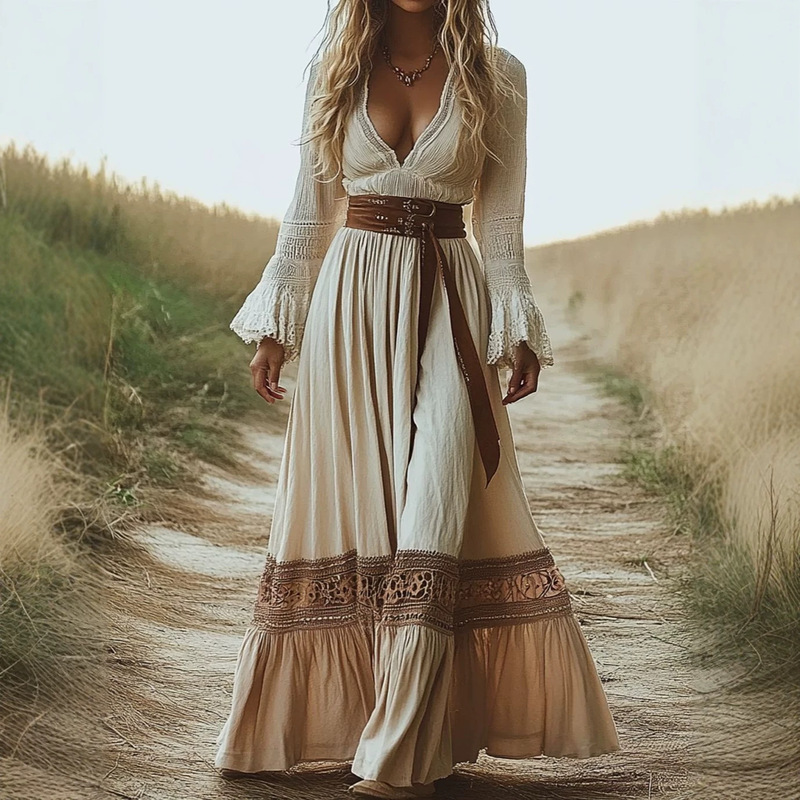 Bohemian Retro Dress Western Ethnic Bohemian Vintage Long Dress