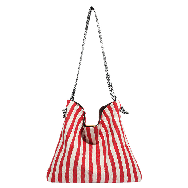 Bolsa de lona de hombro a rayas coreanas para mujeres 2025 nueva bolsa de mano de arte retro gran capacidad bolsa de viaje de moda