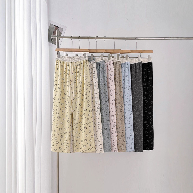 Spring and Summer Color-Blocked Wide-Leg Pants with Cat Print, Straight Casual Pants for Women, High-Waisted Drawstring Long Pants, Versatile and Loose-Fitting Spring and Summer Color-Blocked Wide-Leg Pants with Cat Print, Straight Casual Pants for Women, High-Waisted Drawstring Long Pants, Versatile and Loose-Fitting
