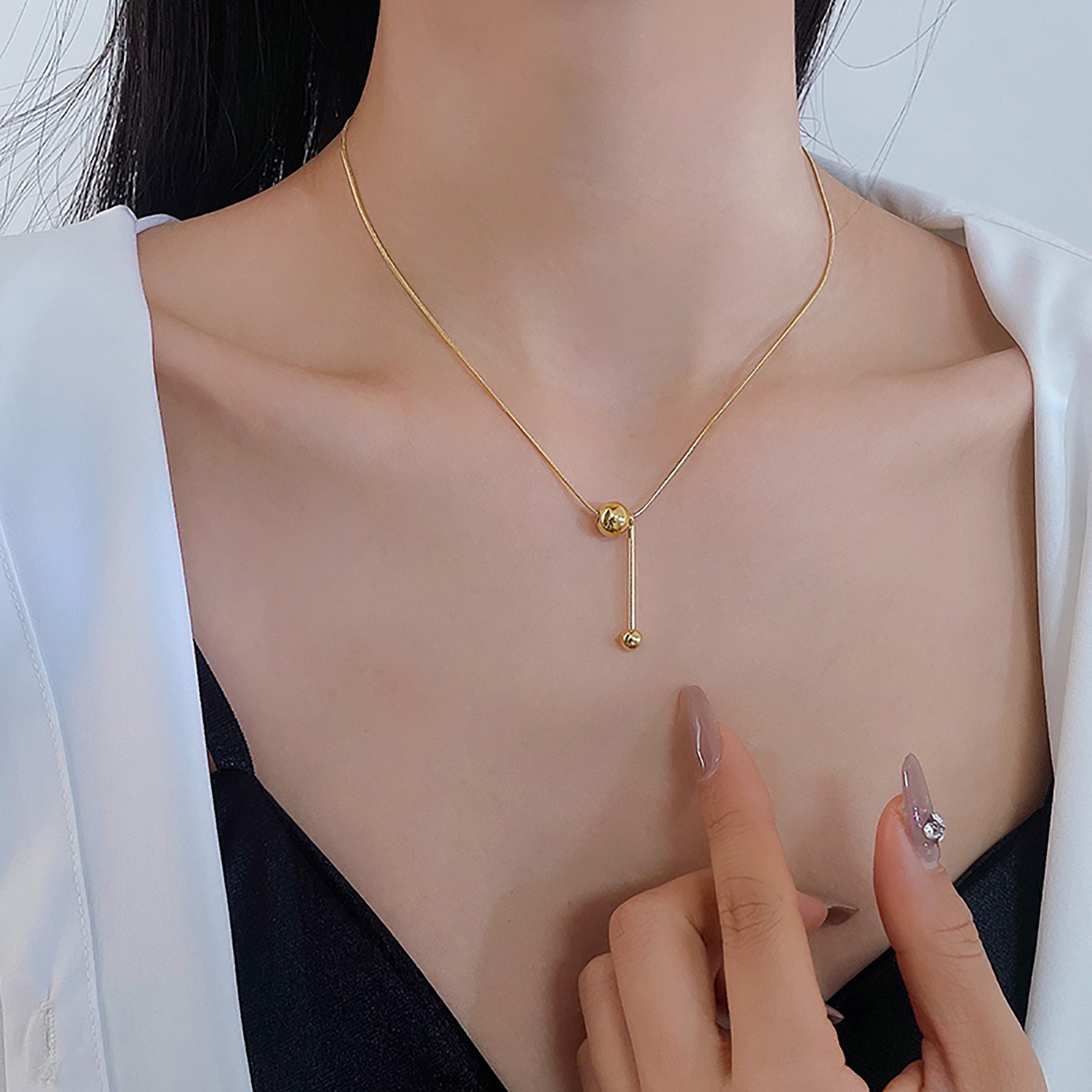 Retro Stil 18K Gold berzogene Edelstahl YGeformt Perle Anhnger Halskettepicture1