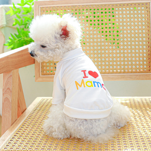 Pet Clothes Dog Clothing Spring and Summer New Arrivals Comfortable and Breathable Small and Medium-sized Dog Teddy Bichon I Love Mom Two-legged Clothes