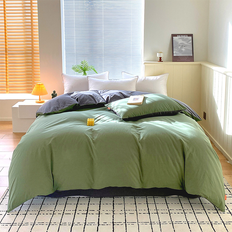 Madre y bebé clase A simple de color sólido doblemente todo el algodón lavado con agua cuatro piezas de algodón dormitorio de estudiantes tres piezas de sábanas cubiertas