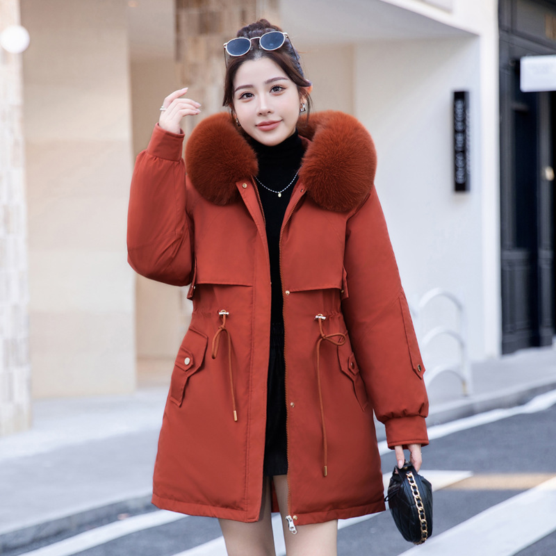 M - 6XL ropa de invierno de cuello de lana largo medio para superar la chaqueta de algodón chaqueta de moda de mujer con chaqueta de algodón de lana