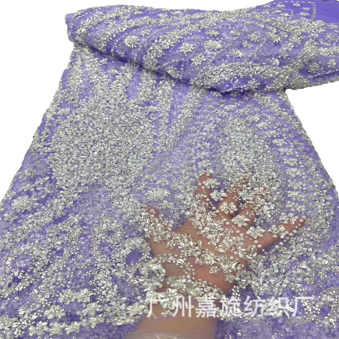 Vestido de novia africano de perlas de fabricación pesada tela de encaje de perlas de alta fijación ropa de moda de rendimiento tela de malla cuentas image 6