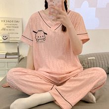 睡衣女款夏季天莫代尔短袖长裤卡通可爱加大码300斤家居服两件套